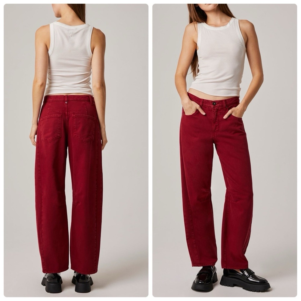 Edyson Jack High Rise Slouchy Barrel Jeans Size 24 Cherry Red 100% Cotton NEW